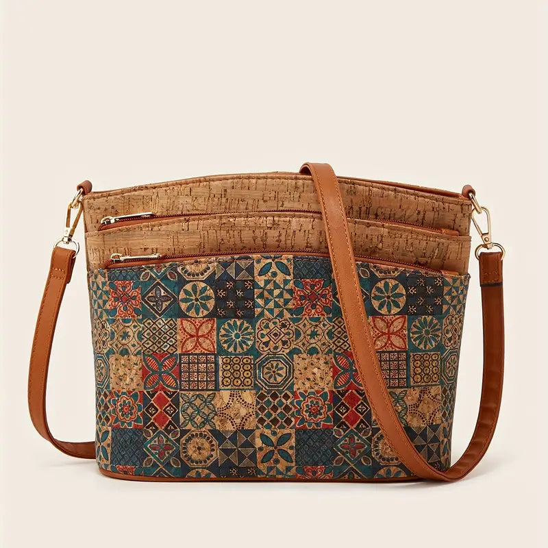 Borsa a tracolla in stile etnico da donna in pelle PU 8
