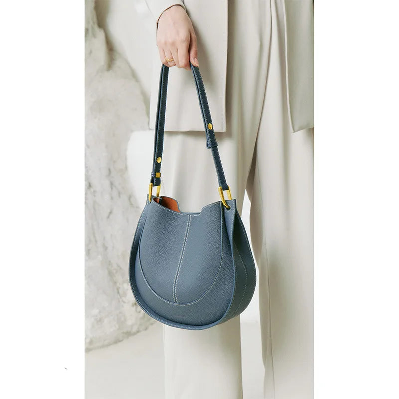 Borsa a tracolla rotonda elegante da donna in pelle elegante 0
