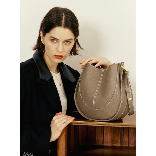 Borsa a tracolla rotonda elegante da donna in pelle elegante 5