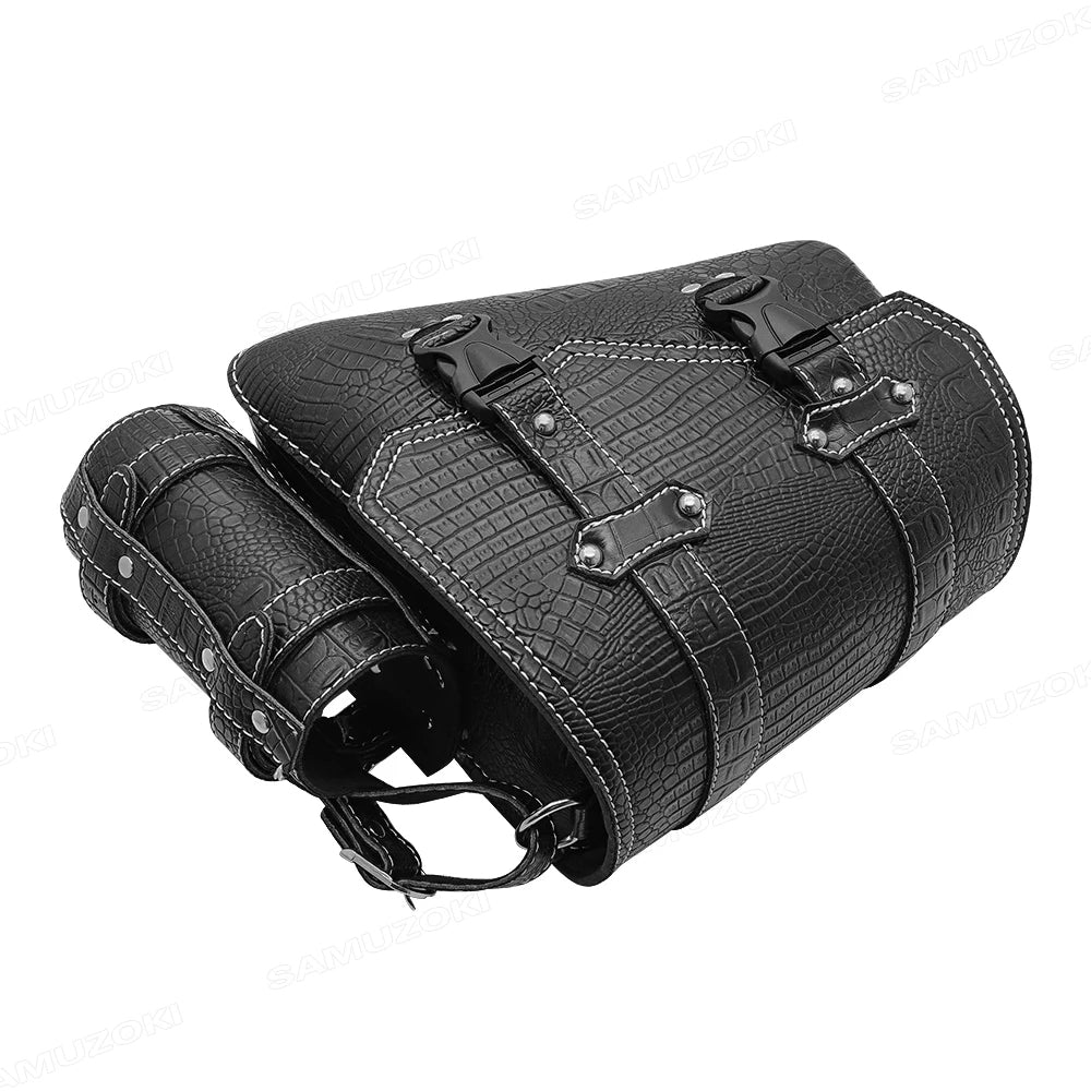 Borsa da sella universale per moto con motivo a coccodrillo – Borsa con fibbia in plastica nera per riporre oggetti sul lato sinistro/destro e organizzare gli attrezzi durante i viaggi 7