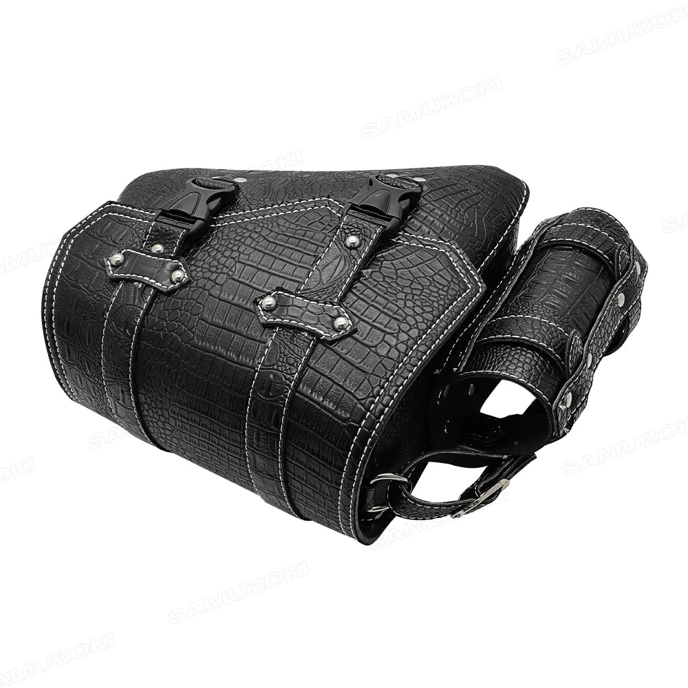 Borsa da sella universale per moto con motivo a coccodrillo – Borsa con fibbia in plastica nera per riporre oggetti sul lato sinistro/destro e organizzare gli attrezzi durante i viaggi 5