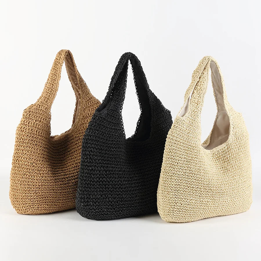 Borsa da spiaggia in paglia elegante da donna, grande capacità, in vimini 2