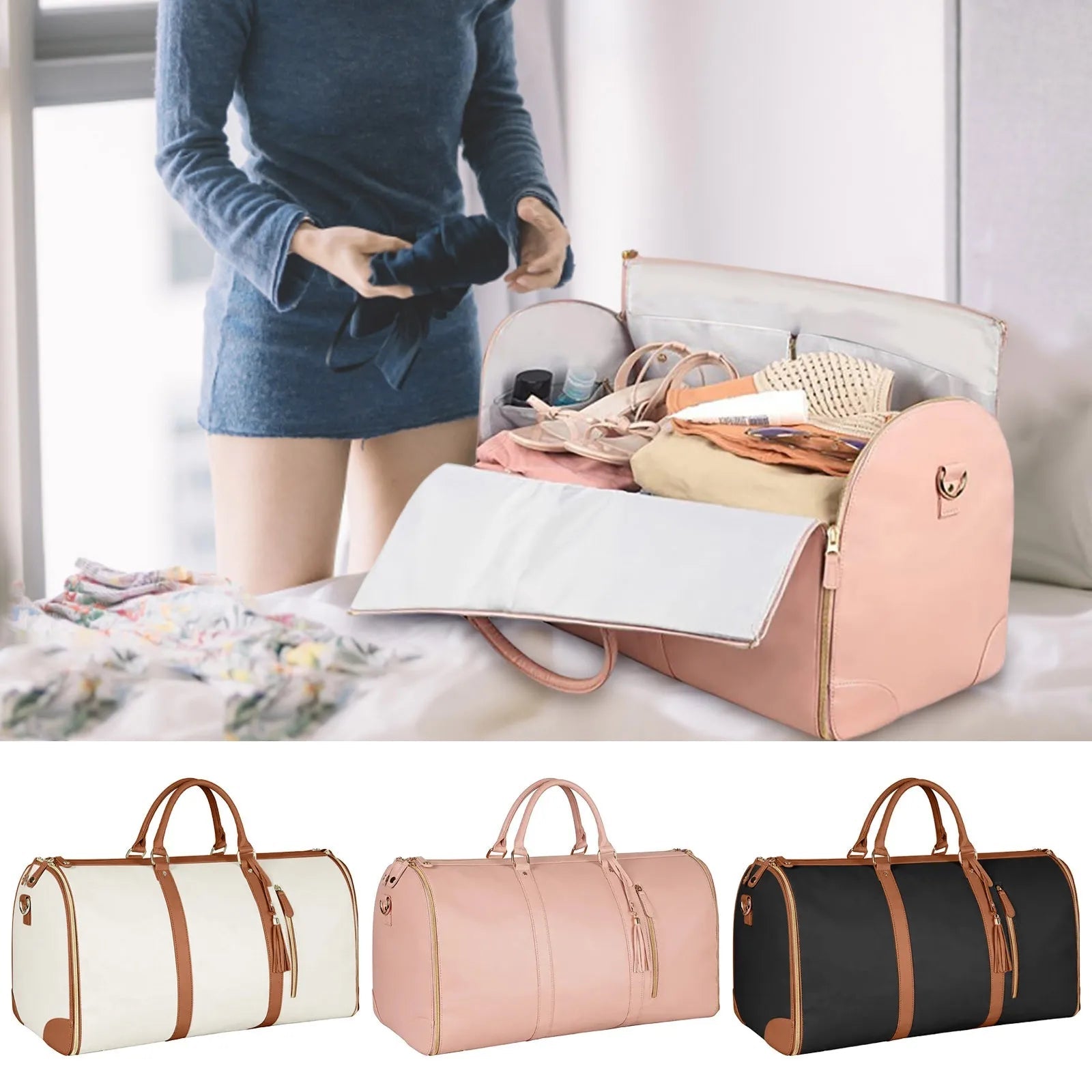 Borsa da viaggio pieghevole ed elegante da donna in pelle PU impermeabile 5