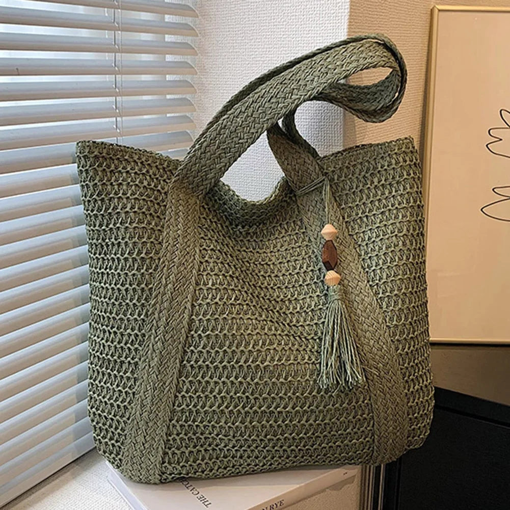 Borsa estiva casual in paglia da donna, design versatile e leggero 5
