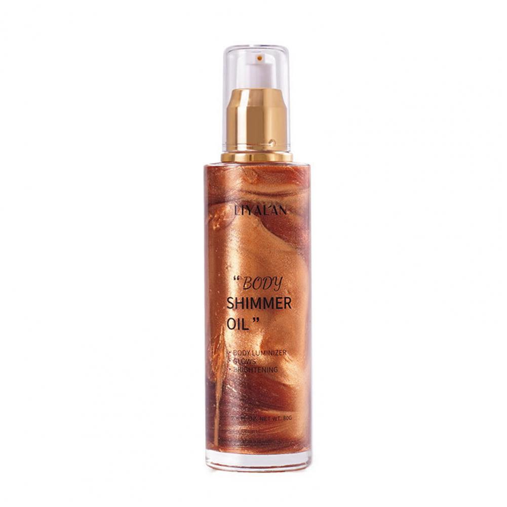 Bottiglia di olio corpo scintillante, effetto illuminante, con erogatore a pompa. Ideale per pelle luminosa e idratata. 100 ml.