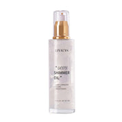 Bottiglia di olio illuminante corpo Liyalan, 80g, con erogatore dorato. Olio shimmer per pelle luminosa e brillante. Cosmetico per corpo.
