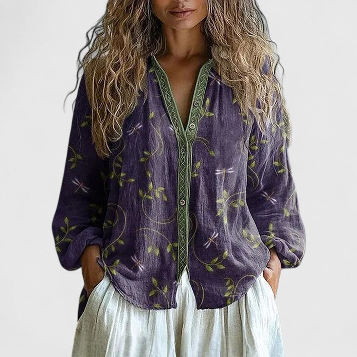 Camicetta Comoda Donna con Stampa a Foglie per Stile Elegante e Casual 0