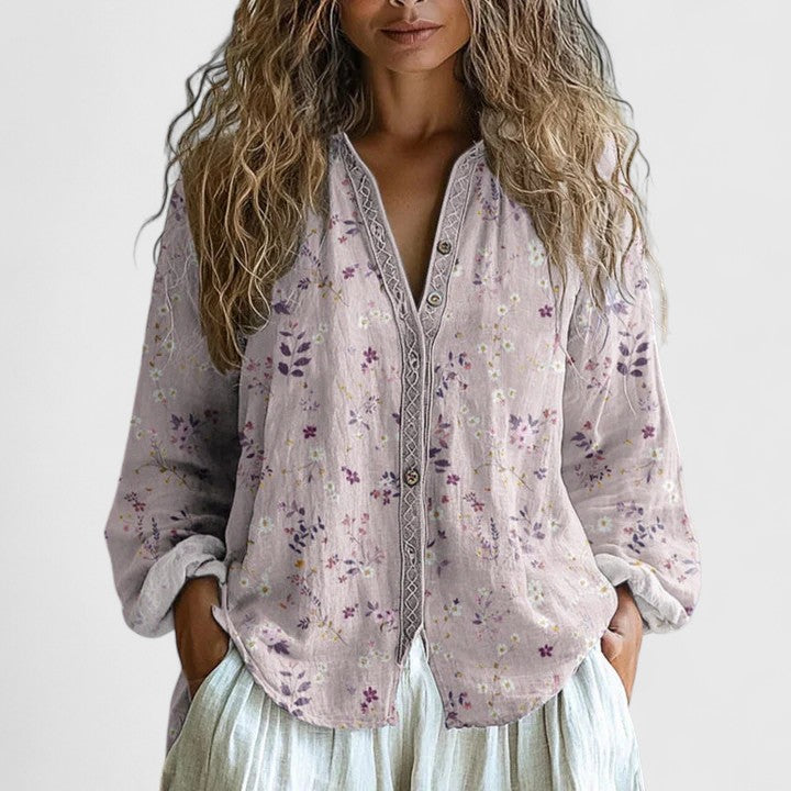 Camicetta Comoda Donna con Stampa a Foglie per Stile Elegante e Casual 1
