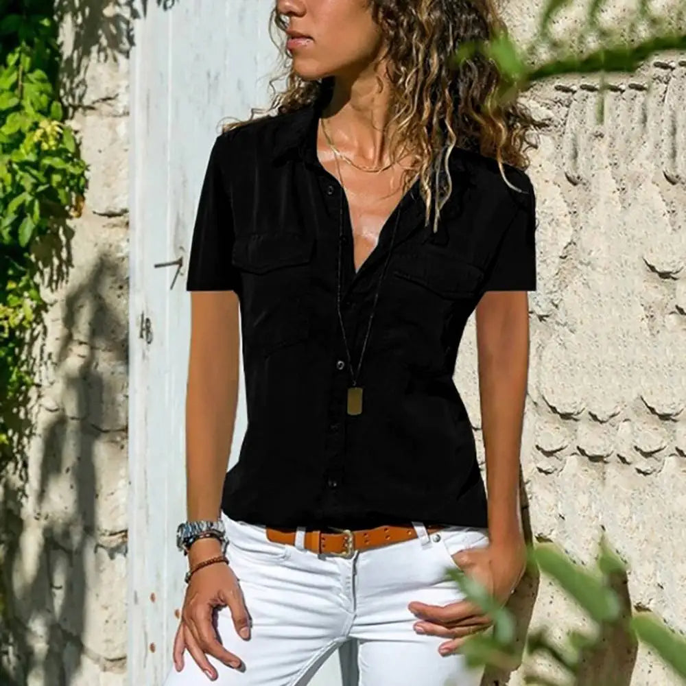 Camicetta Donna Elegante con Bottoni e Tasche Frontali - Camicette Donna Raffinate per Ogni Occasione 2