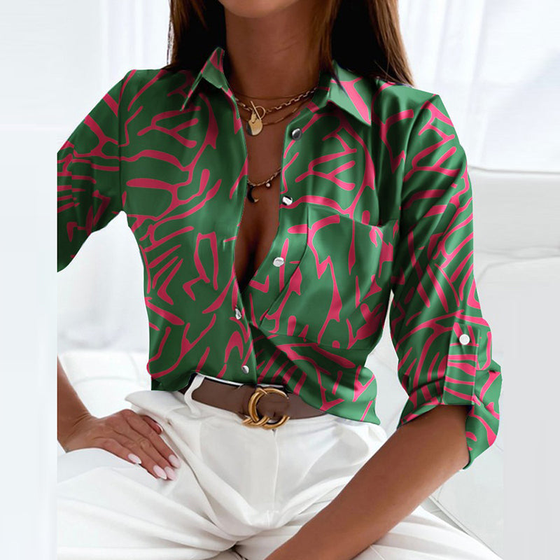 Camicetta da donna slim fit con stampa grafica e colletto a bavero 12