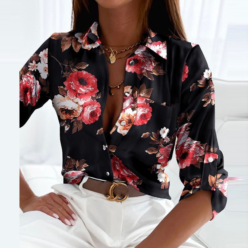 Camicetta da donna slim fit con stampa grafica e colletto a bavero 4