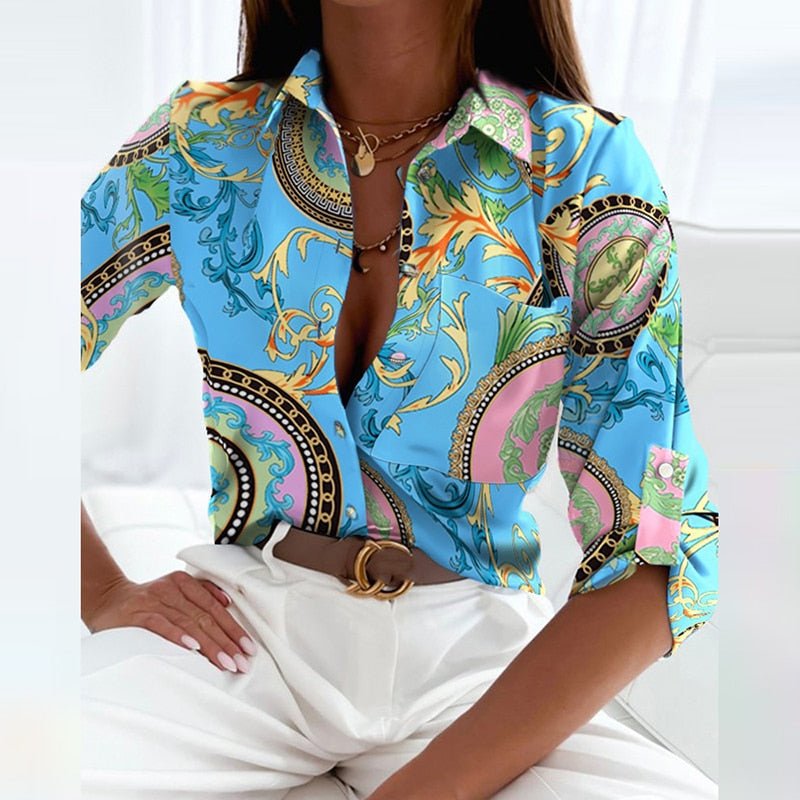 Camicetta da donna slim fit con stampa grafica e colletto a bavero 6