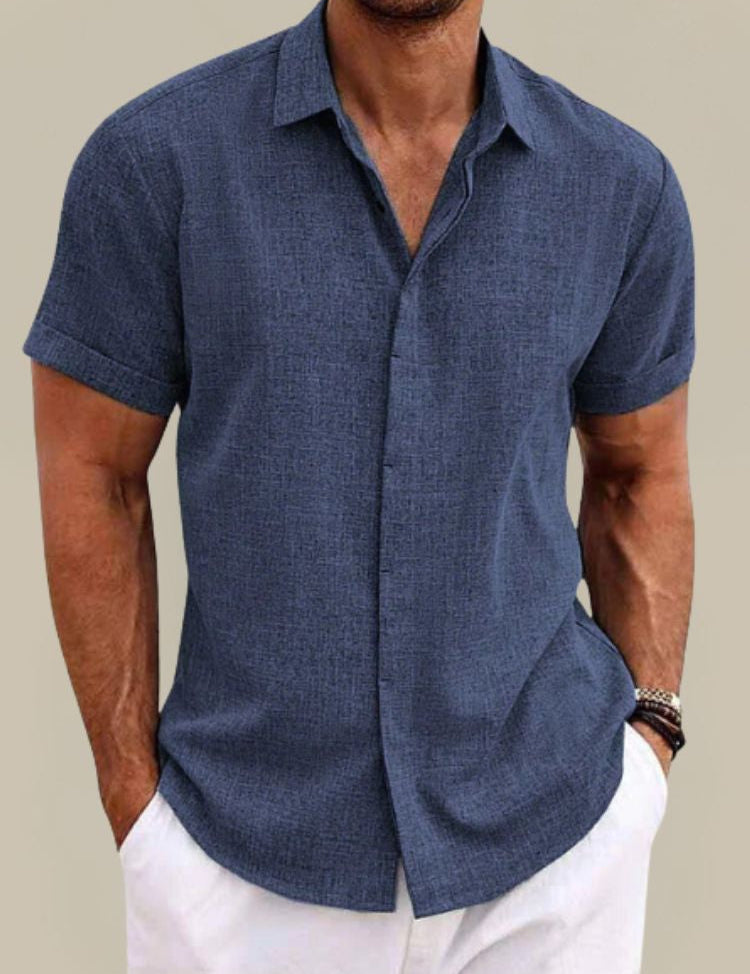 Camicia da uomo estiva a maniche corte in lino traspirante e leggera 0