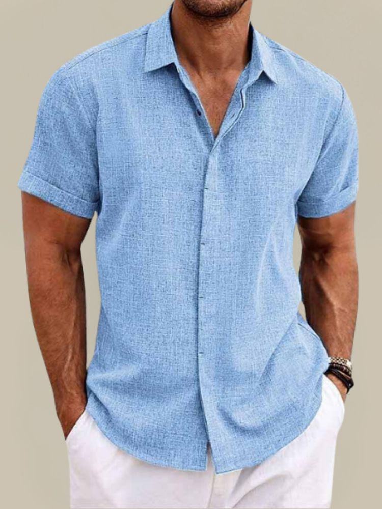 Camicia da uomo estiva a maniche corte in lino traspirante e leggera 1
