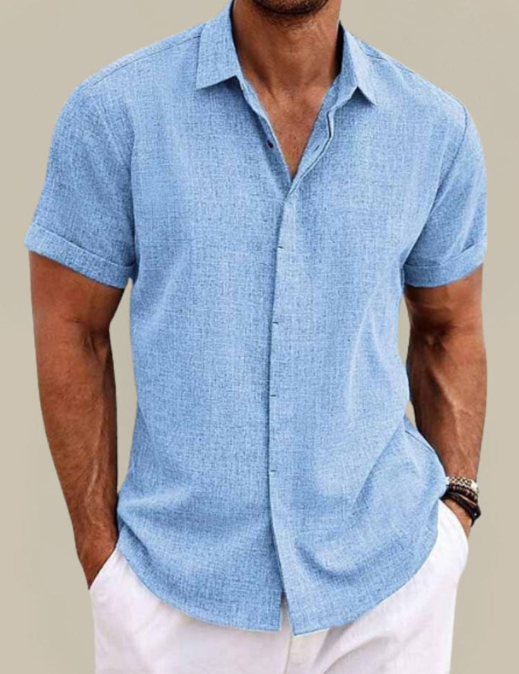 Camicia da uomo estiva a maniche corte in lino traspirante e leggera 1