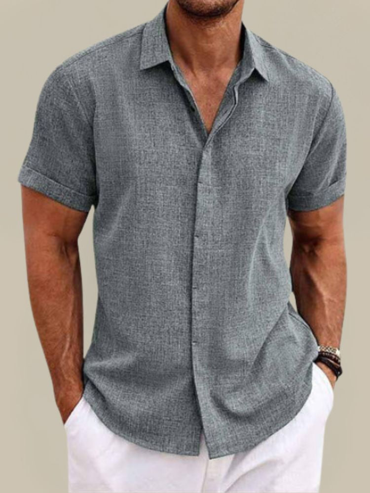 Camicia da uomo estiva a maniche corte in lino traspirante e leggera 2