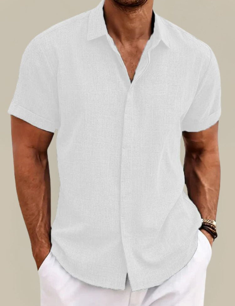 Camicia da uomo estiva a maniche corte in lino traspirante e leggera 3