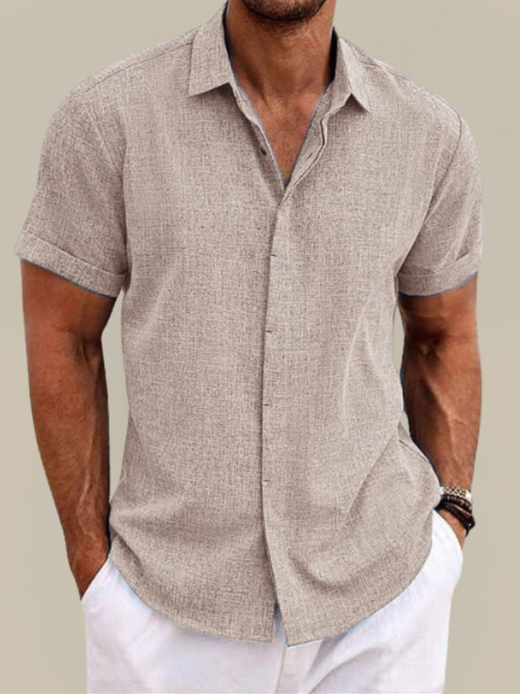 Camicia da uomo estiva a maniche corte in lino traspirante e leggera 4