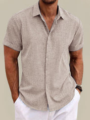 Camicia da uomo estiva a maniche corte in lino traspirante e leggera 4