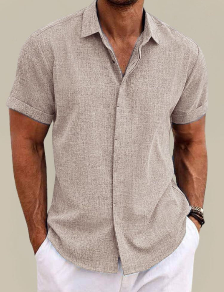 Camicia da uomo estiva a maniche corte in lino traspirante e leggera 4