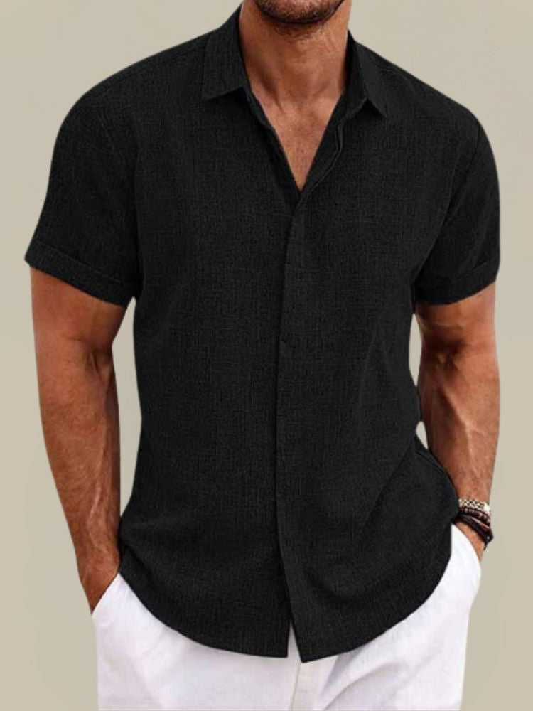 Camicia da uomo estiva a maniche corte in lino traspirante e leggera 5