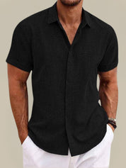 Camicia da uomo estiva a maniche corte in lino traspirante e leggera 5