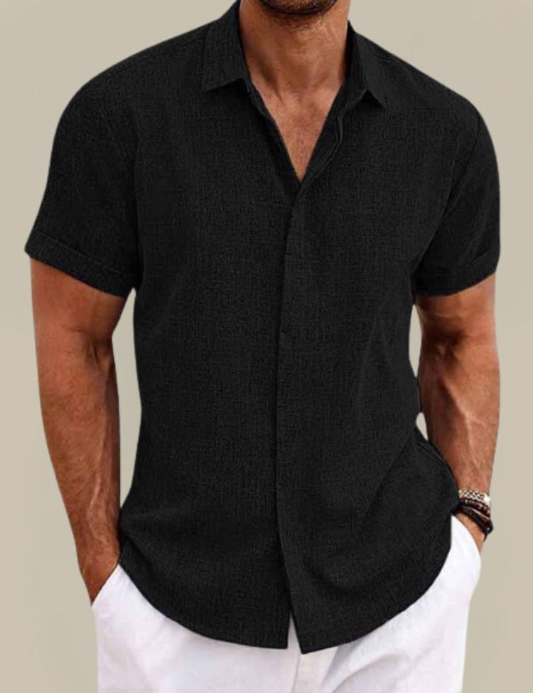Camicia da uomo estiva a maniche corte in lino traspirante e leggera 5