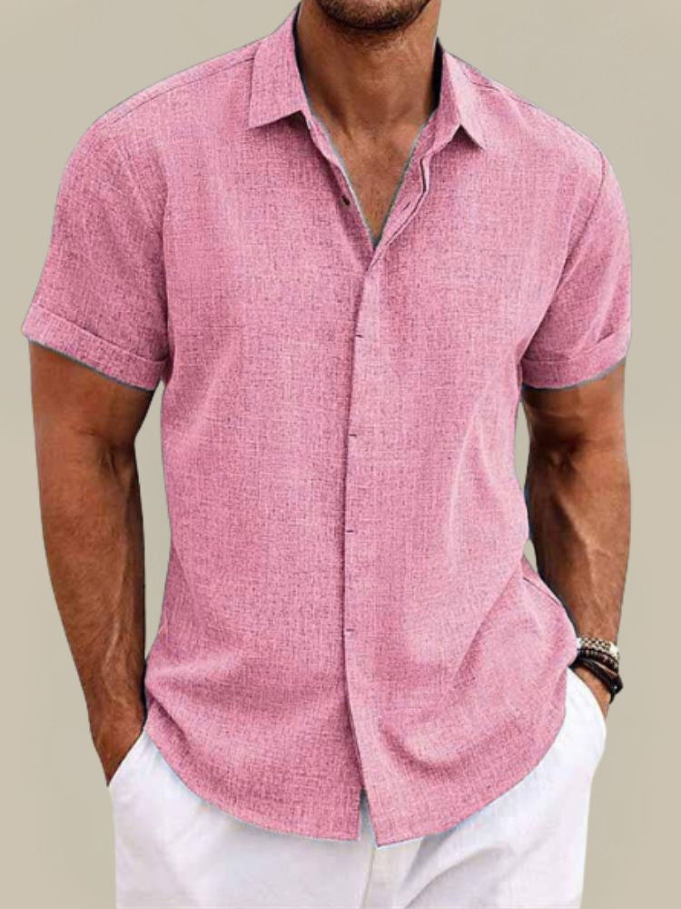 Camicia da uomo estiva a maniche corte in lino traspirante e leggera 6