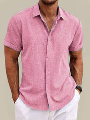 Camicia da uomo estiva a maniche corte in lino traspirante e leggera 6