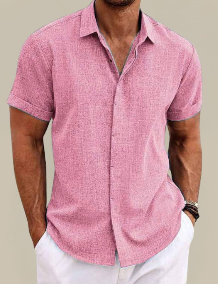 Camicia da uomo estiva a maniche corte in lino traspirante e leggera 6