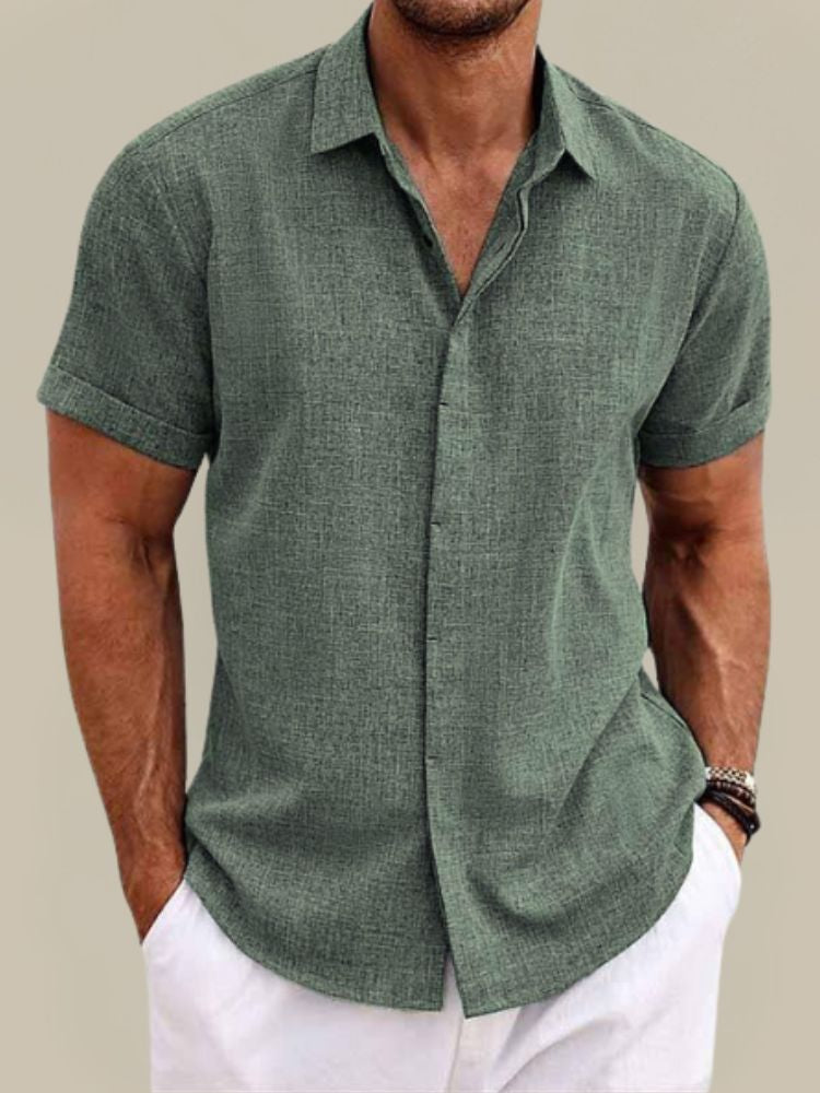 Camicia da uomo estiva a maniche corte in lino traspirante e leggera 7