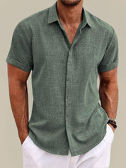 Camicia da uomo estiva a maniche corte in lino traspirante e leggera 7