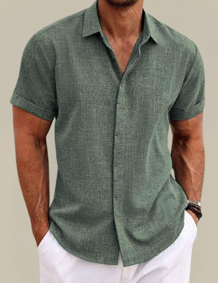 Camicia da uomo estiva a maniche corte in lino traspirante e leggera 7