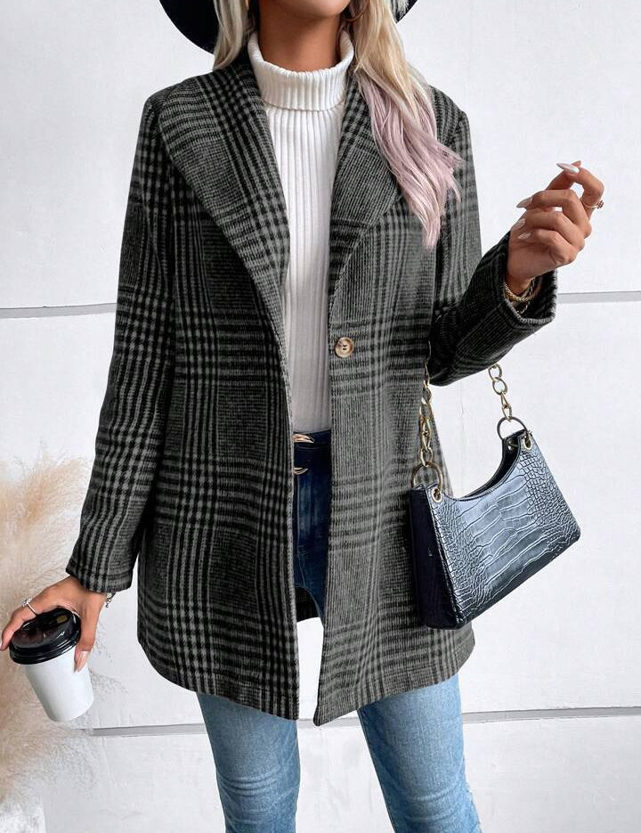 Cappotto Donna Lungo Aderente a Quadri Elegante Tessuto Alta Qualità 1