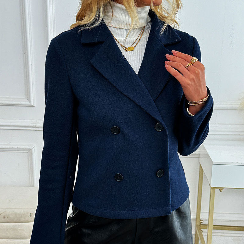 Cappotto Donna Slim Fit Autunnale Maniche Lunghe Blu Scuro 0