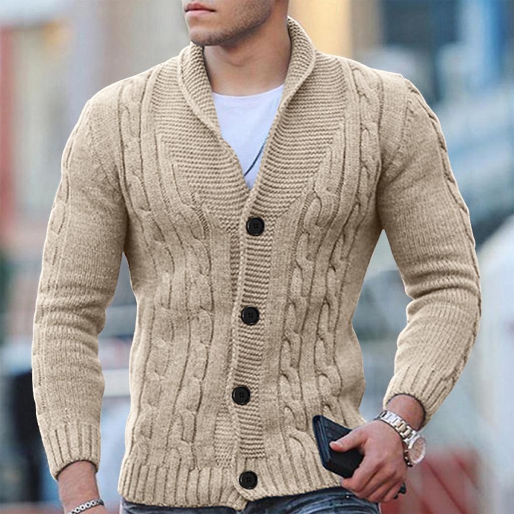 Cardigan da uomo in maglia a trecce - Misto lana - Collo a scialle - Abbottonatura - Polsini a coste 0
