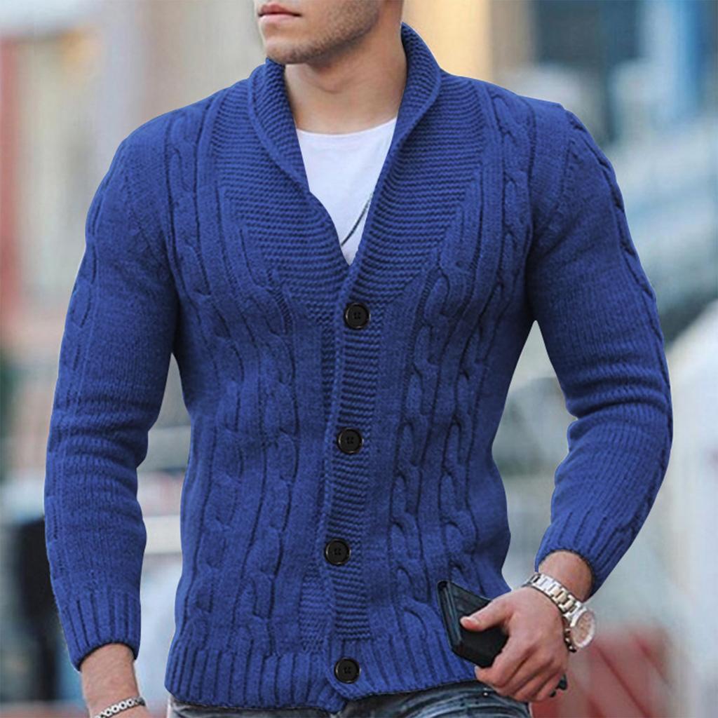 Cardigan da uomo in maglia a trecce - Misto lana - Collo a scialle - Abbottonatura - Polsini a coste 1