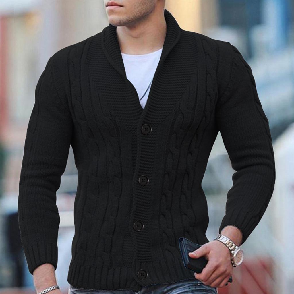 Cardigan da uomo in maglia a trecce - Misto lana - Collo a scialle - Abbottonatura - Polsini a coste 2