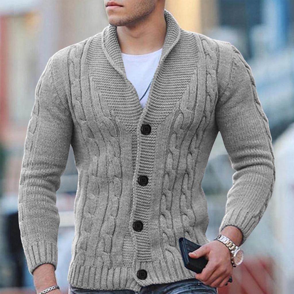 Cardigan da uomo in maglia a trecce - Misto lana - Collo a scialle - Abbottonatura - Polsini a coste 3