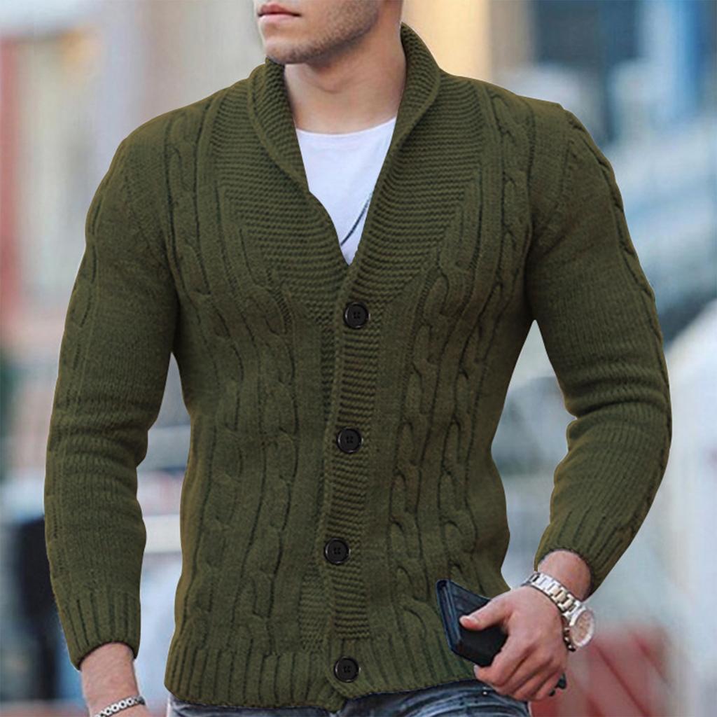 Cardigan da uomo in maglia a trecce - Misto lana - Collo a scialle - Abbottonatura - Polsini a coste 4