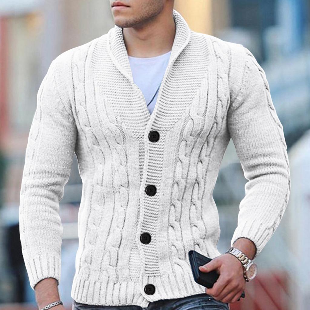 Cardigan da uomo in maglia a trecce - Misto lana - Collo a scialle - Abbottonatura - Polsini a coste 5