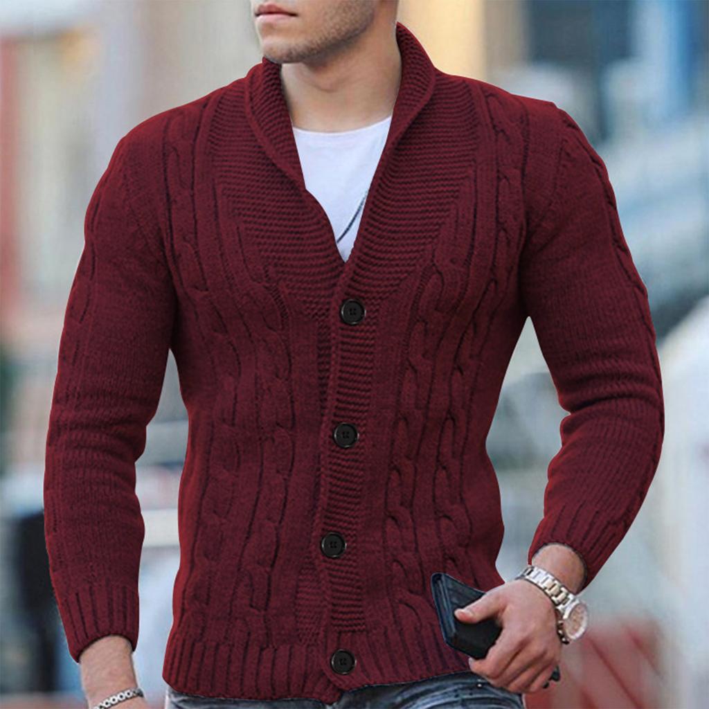 Cardigan da uomo in maglia a trecce - Misto lana - Collo a scialle - Abbottonatura - Polsini a coste 6