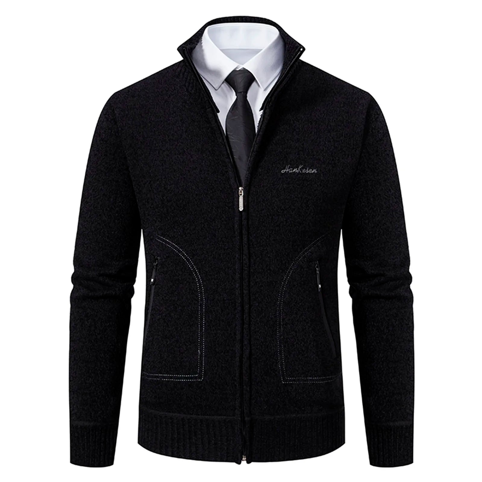 Cardigan lavorato a maglia da uomo - Misto lana - Collo alto con cerniera - Vestibilità su misura - Polsini a coste 2