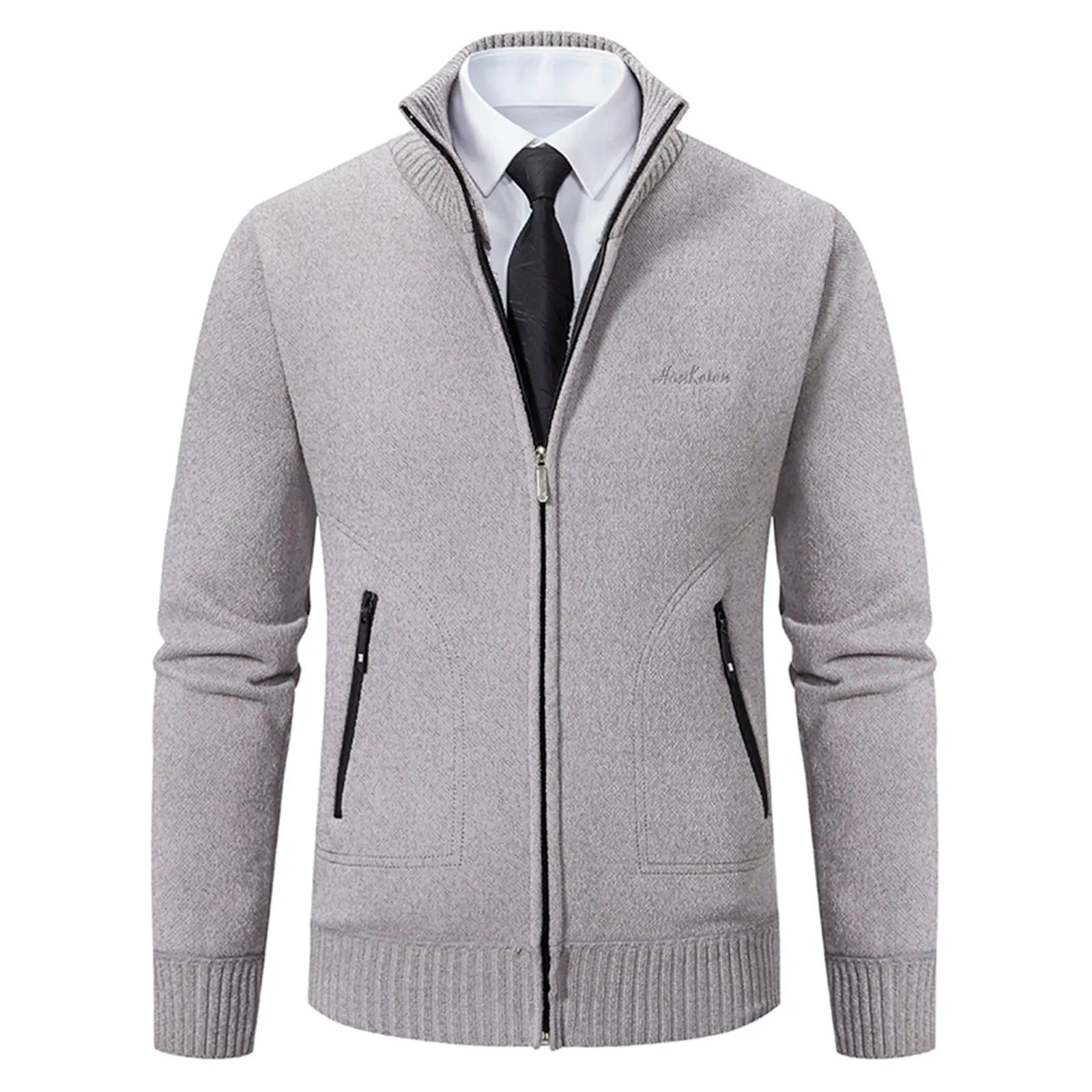 Cardigan lavorato a maglia da uomo - Misto lana - Collo alto con cerniera - Vestibilità su misura - Polsini a coste 4