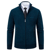 Cardigan lavorato a maglia da uomo - Misto lana - Collo alto con cerniera - Vestibilità su misura - Polsini a coste 8