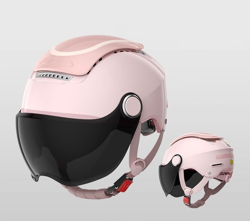 Casco da moto elettrico - Casco estivo da scooter aperto a doppia lente per uomo e donna, stile jet traspirante con protezione dal vento 5