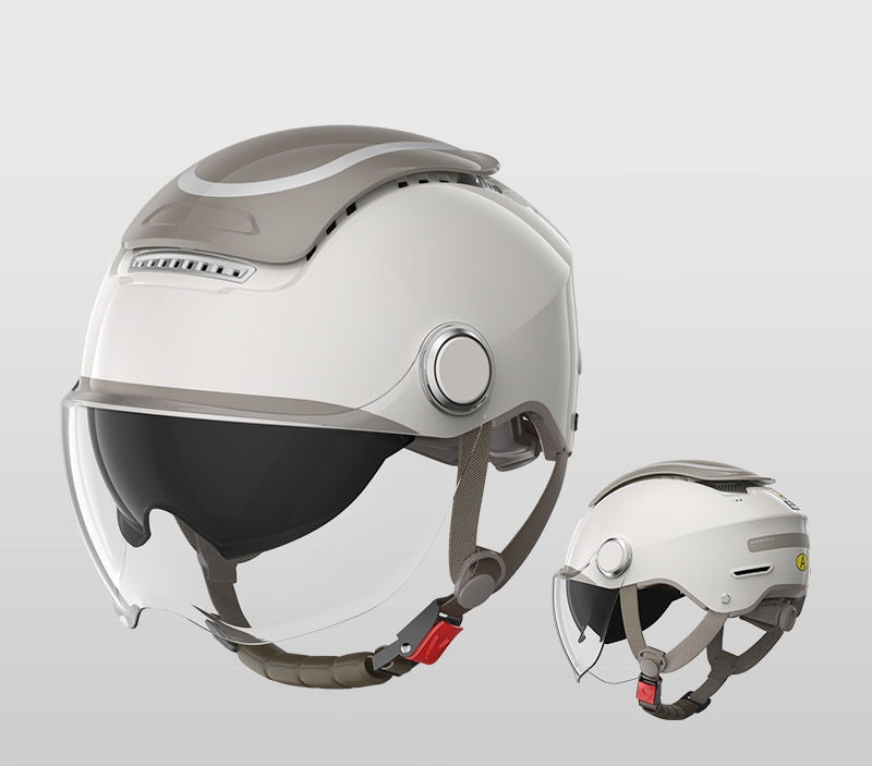 Casco da moto elettrico - Casco estivo da scooter aperto a doppia lente per uomo e donna, stile jet traspirante con protezione dal vento 6