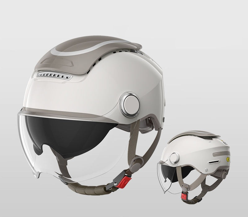 Casco da moto elettrico - Casco estivo da scooter aperto a doppia lente per uomo e donna, stile jet traspirante con protezione dal vento 6