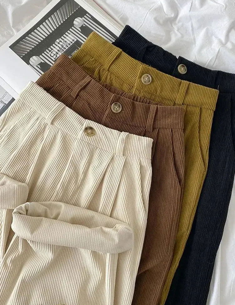 Chic Vintage High-Waisted Corduroy Pants for Stylish Women - Lizabella Fashion -  -  - Chic Vintage High-Waisted Corduroy Pants for Stylish Women - Lizabella Fashion - #tag1# - #tag2#