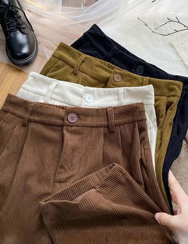 Chic Vintage High-Waisted Corduroy Pants for Stylish Women - Lizabella Fashion -  -  - Chic Vintage High-Waisted Corduroy Pants for Stylish Women - Lizabella Fashion - #tag1# - #tag2#